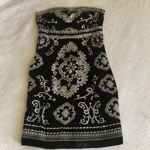 Strapless black and white silk dress